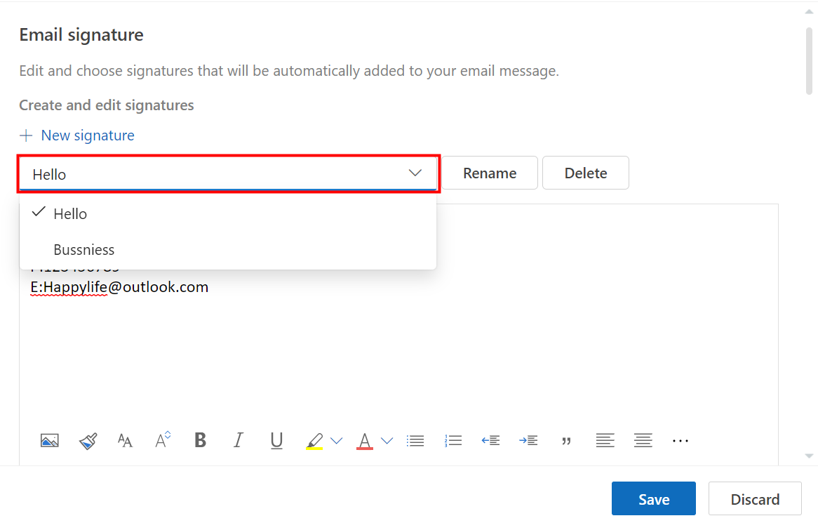 Change signature in Outlook on Outlook 365 step 3