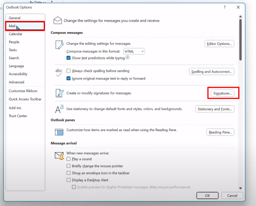 Change signature in Outlook on Windows step 2