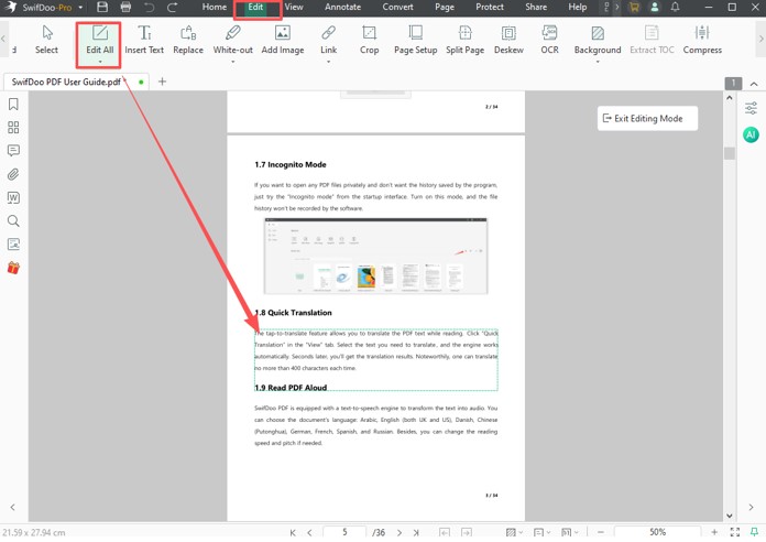 How to Change Text in PDF with SwifDoo PDF step 2