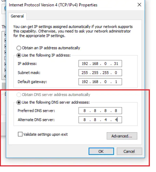 Change DNS to Google DNS