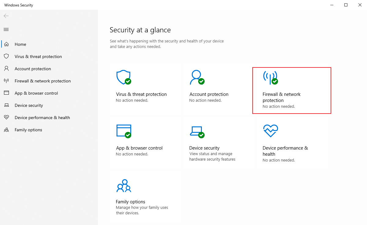 Click the Firewall & network protection option