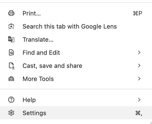 Open Chrome and click Settings