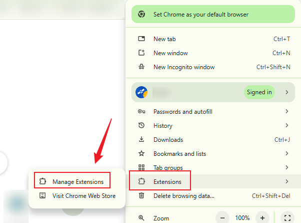 Move to Extensions and select Manage Extensions