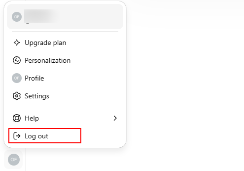 Click the profile icon and select Log out in ChatGPT