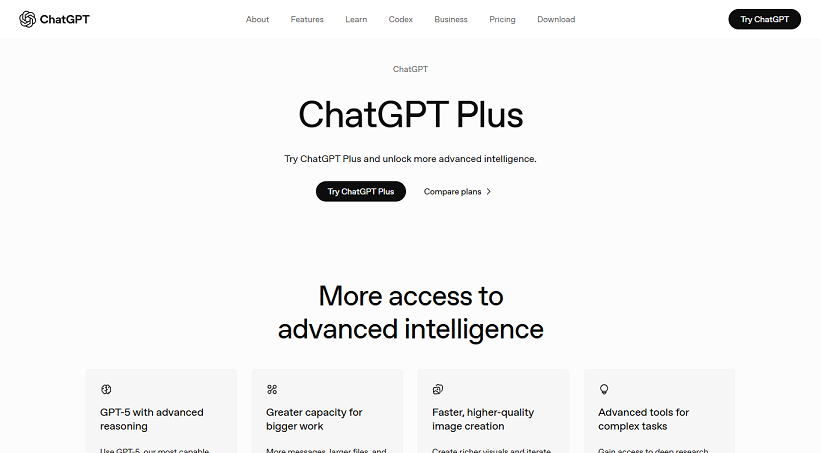Website interface of ChatGPT Plus