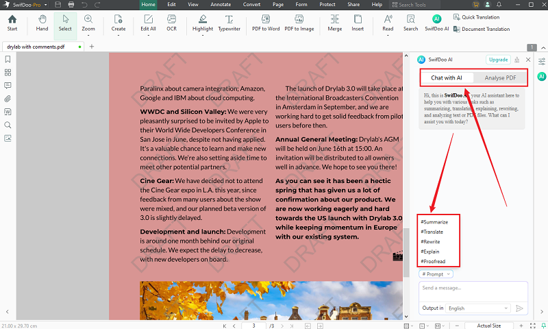 Summarize PDFs in SwifDoo PDF