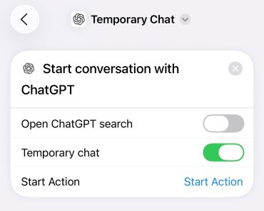 iPhone ChatGPT Temporary Chat