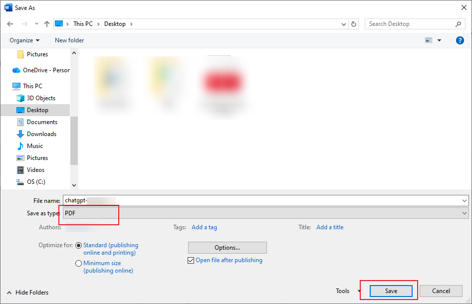 Save the ChatGPT conversation as a PDF in Microsoft Word