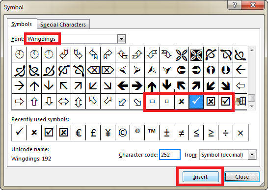 Symbole in Excel