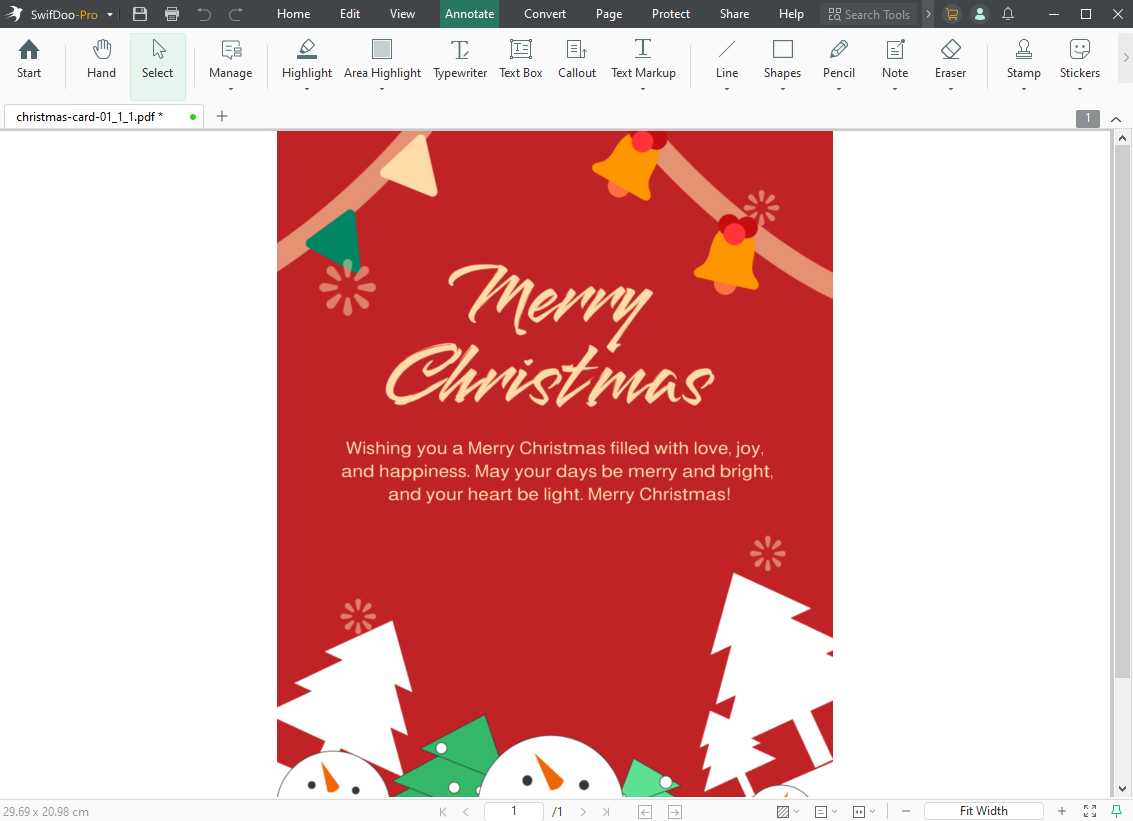 Create a Christmas vacation card in SwifDoo PDF