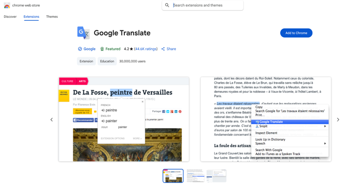 Google Translate Chrome translation extension