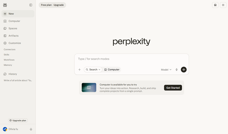Main UI of Perplexity