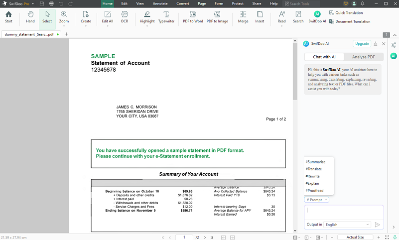 Interface of SwifDoo PDF