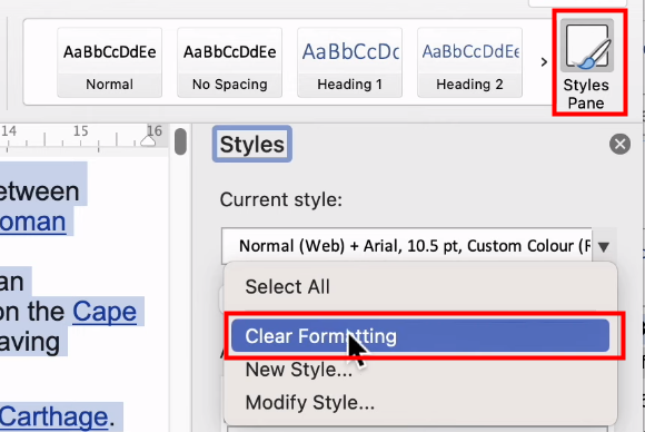 Clear formatting in Word via the Styles pane 3