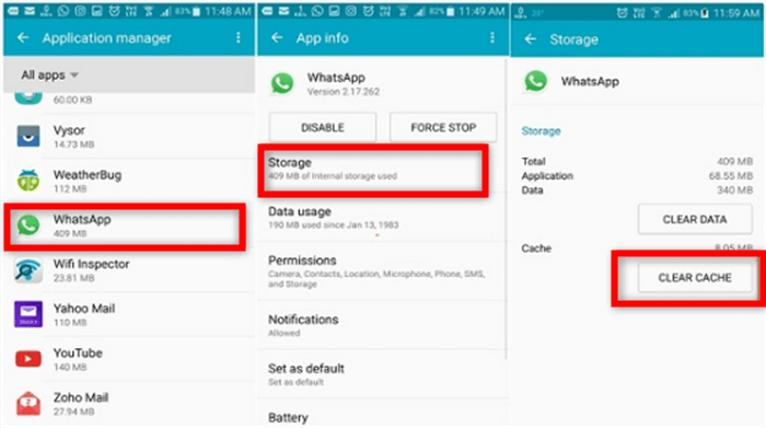 Clear WhatsApp Cache and Data