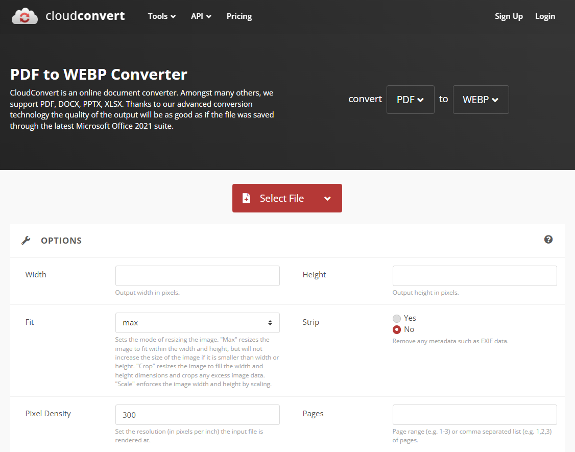 CloudConvert PDF to WebP Converter