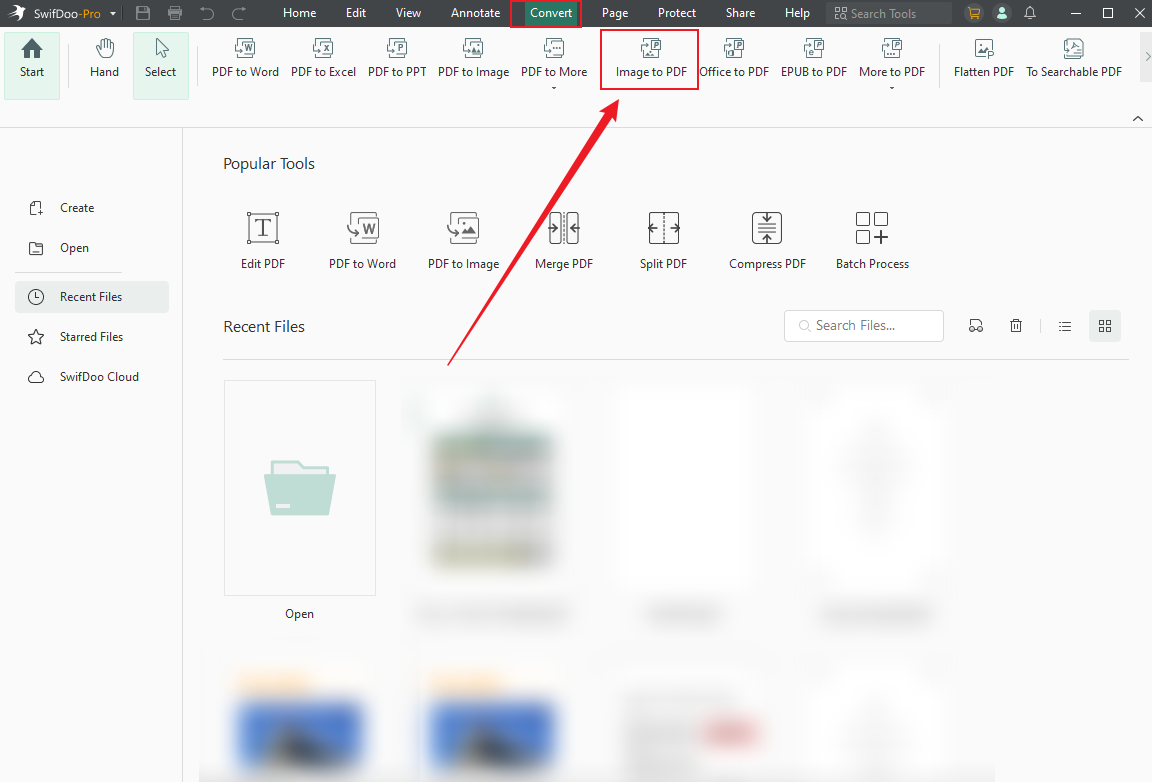 Click Convert and select the Image to PDF option in SwifDoo PDF