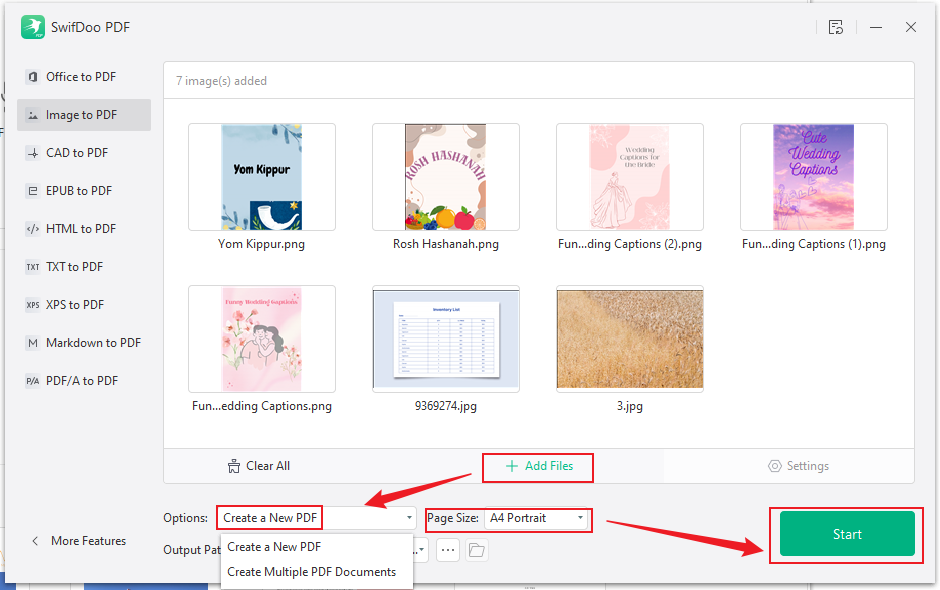 Import the target images and click the Start button in SwifDoo PDF