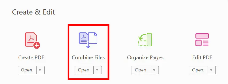 Select the Combine Files option from the Tools list in Adobe Acrobat Pro