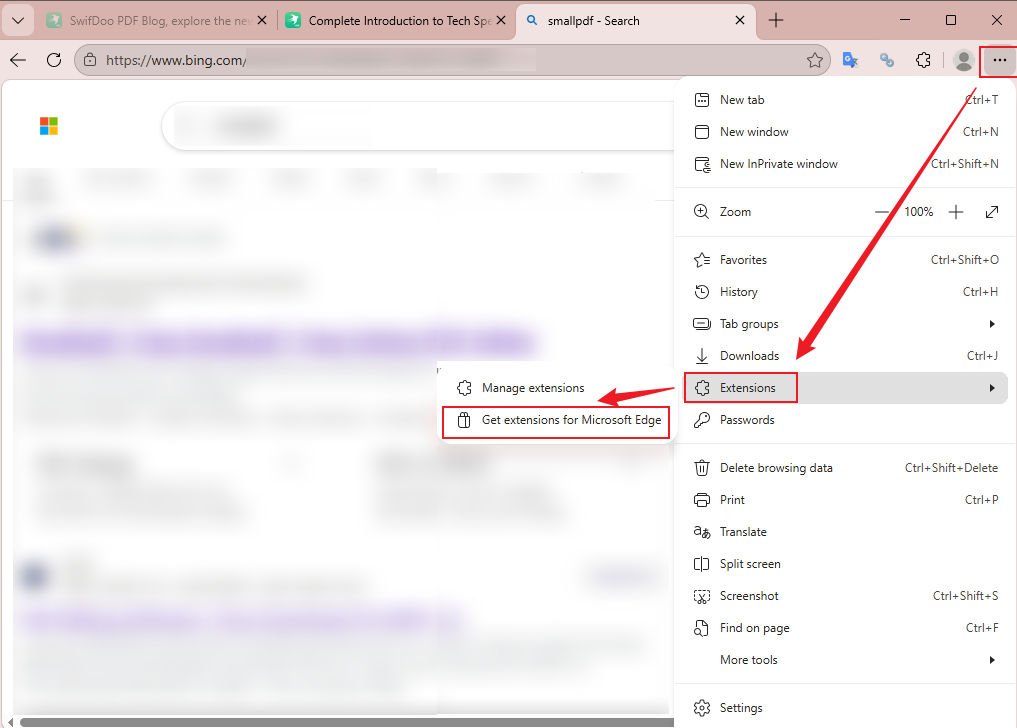 Go to Extensions and select Get extensions for Microsoft Edge