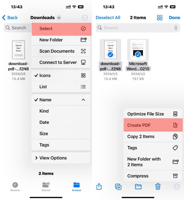 Combine PDF Files on iPhone via Files