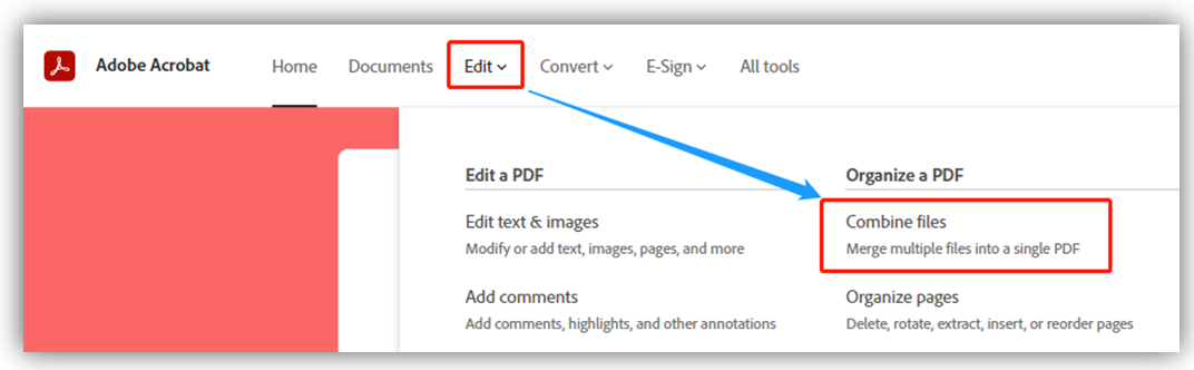 Combine PDF in Adobe Acrobat online PDF combiner step 1