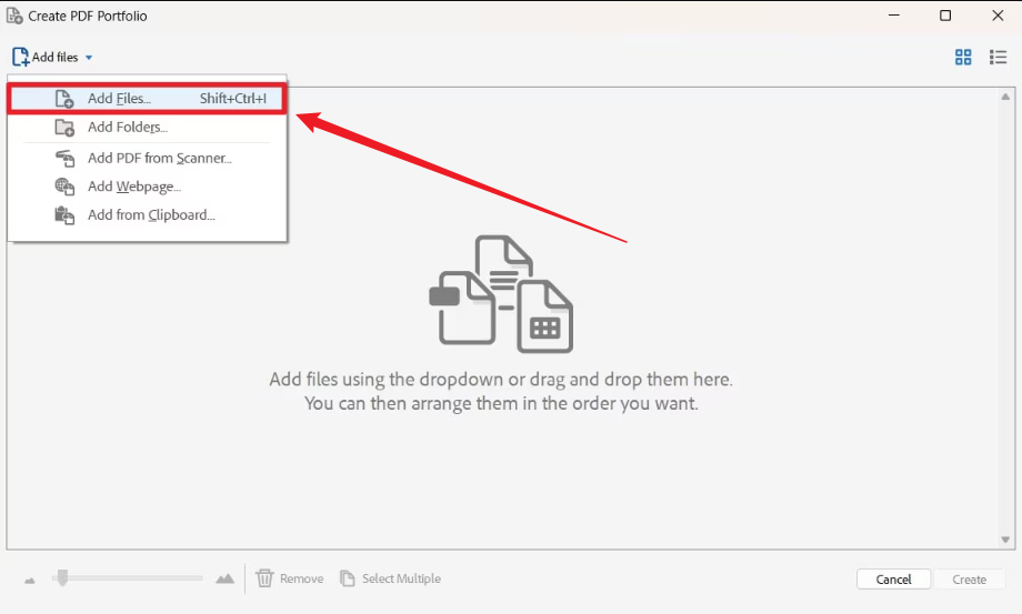 Click Add files to import the target signed PDFs in Adobe Acrobat