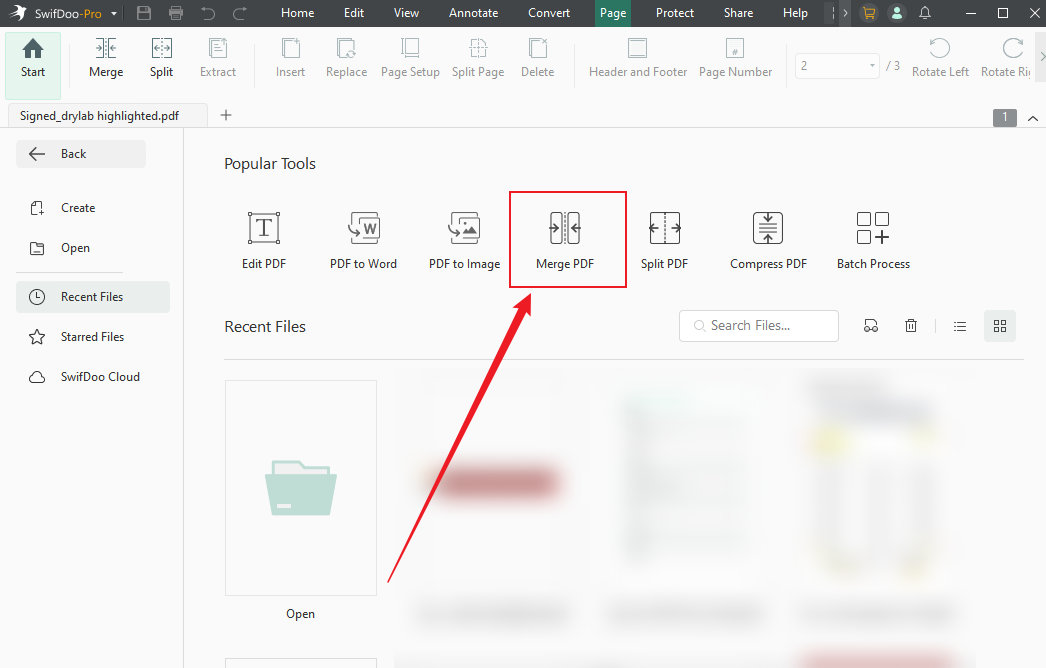 Click Merge PDF in SwifDoo PDF