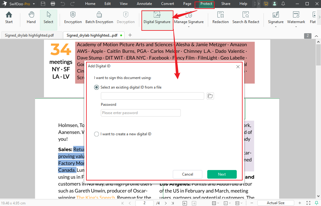 Re-sign the merged PDF in SwifDoo PDF
