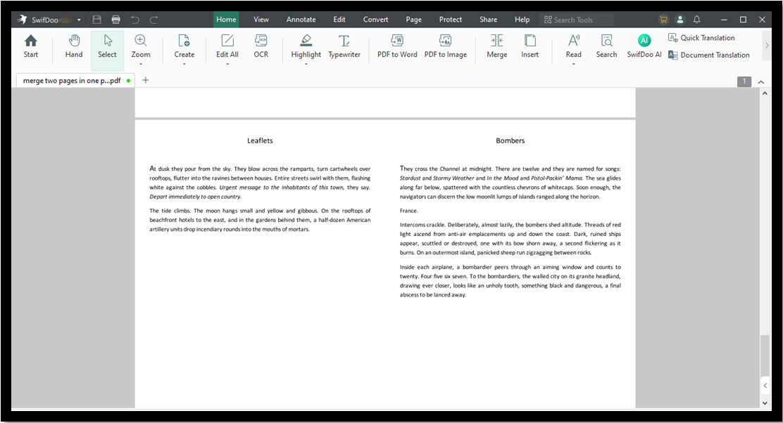 combine two PDF pages into one page PDF with SwifDoo PDF 3
