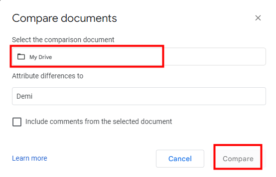 Compare two Word documents with Google Docs 2