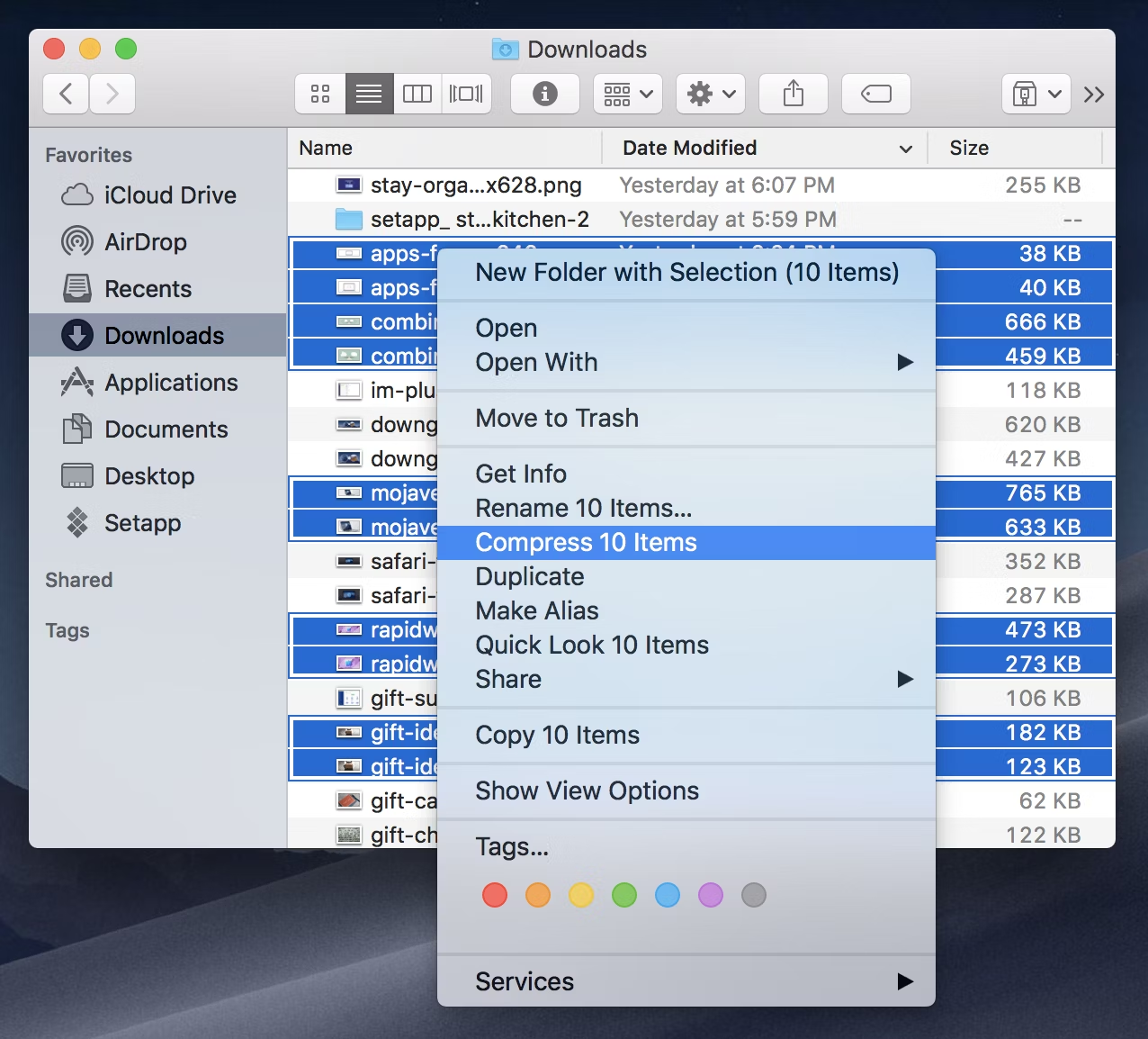 Compress 10 Files on Mac