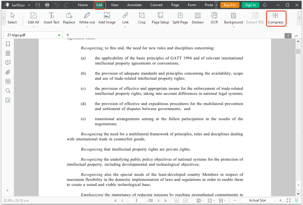 navigate to the Compress tool
