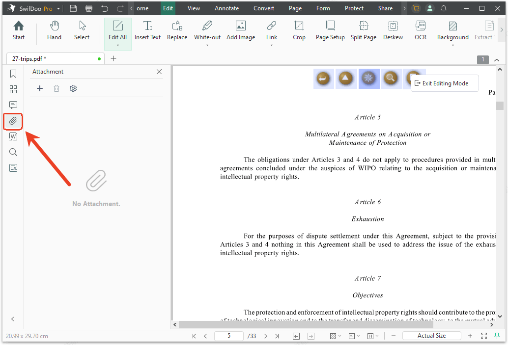 remove file attachment to compress large pdf