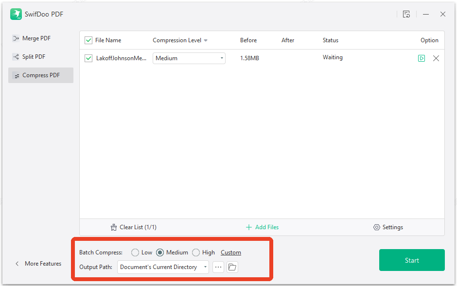 swifdoo pdf compression