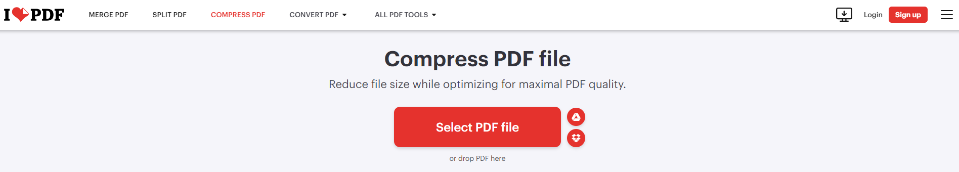 Compress PDF to 150KB with iLovePDF