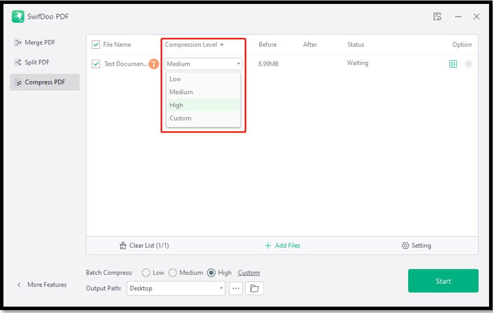 Compress PDF to 1MB with SwifDoo PDF compressor step 3