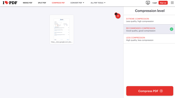 Compress PDF to 300KB with iLovePDF 1