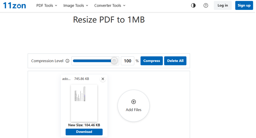 Online PDF Compressor to Resize PDF File to 150KB: 11zon