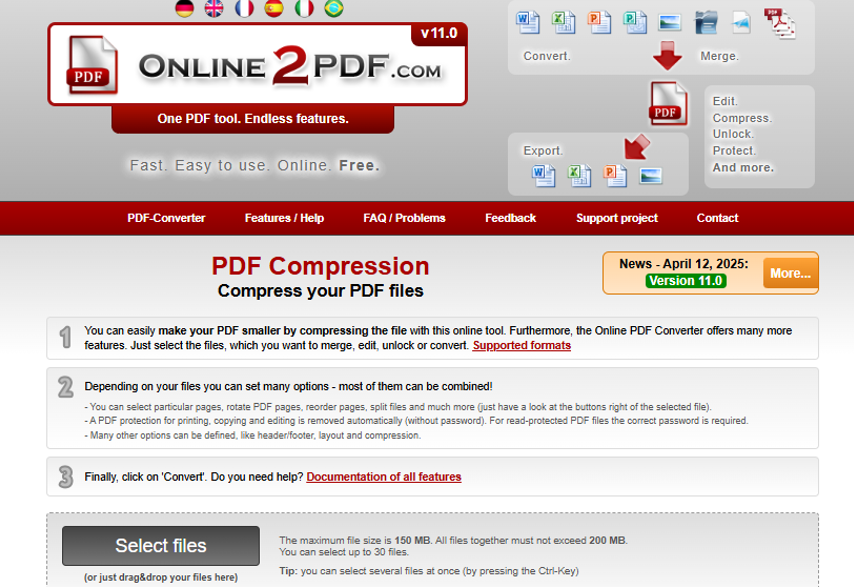 Compress PDF to 50KB Online with Online2PDF