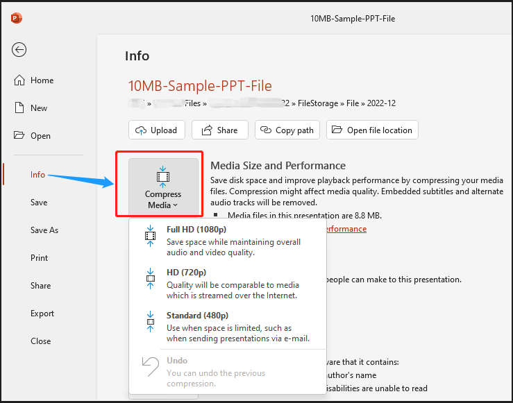 PowerPoint Compress Media command compress PowerPoint step 2