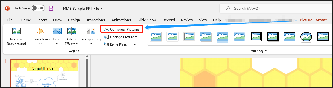 PowerPoint Compress Pictures feature compress PowerPoint step 2