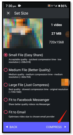 Compress videos for WhatsApp on an app - Specify the compression level