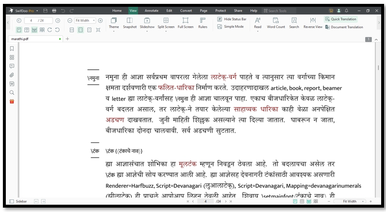Conduct Marathi to Hindi translation for PDF in SwifDoo PDF