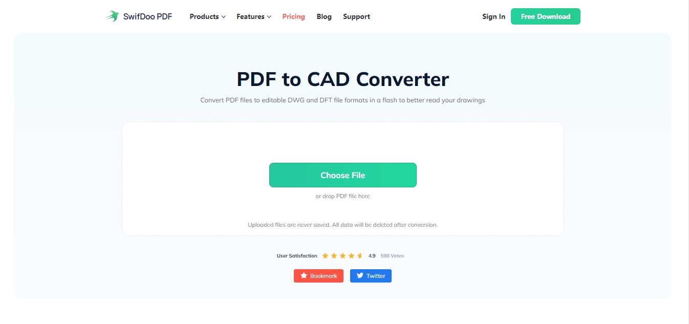 Convert PDF to CAD in SwifDoo PDF online converter