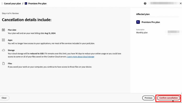 Confirm Adobe Cancellation