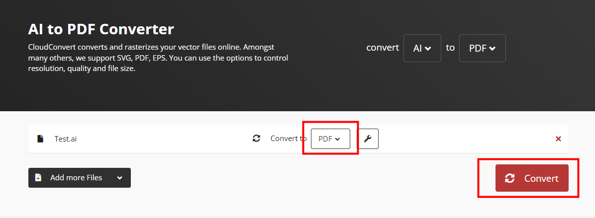 Convert AI to PDF with Cloudconvert 2