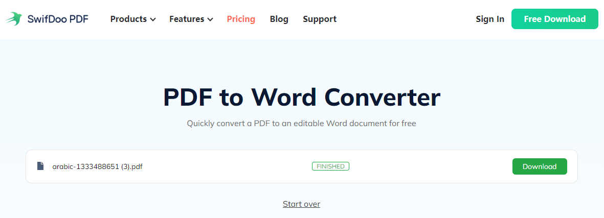 Convert Arabic PDF to Word with SwifDoo PDF Online converter 2