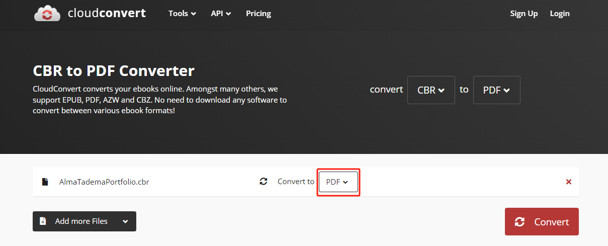 convert CBR to PDF with CloudConvert 2
