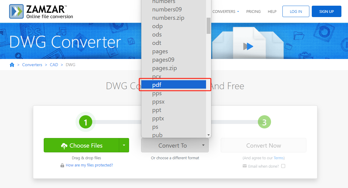 Convert DWF to PDF Online in Zamzar